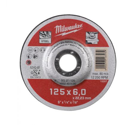 Milwaukee Brúsny kotúč SG27/125, 125 × 6 – 1 ks na kov